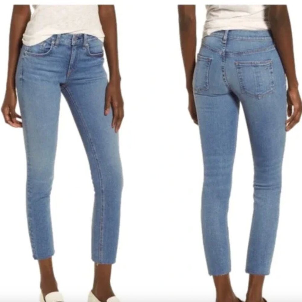 rag & bone Women's Light Blue Levee Wash Mid Rise Ankle Raw Hem Skinny Jeans 25
